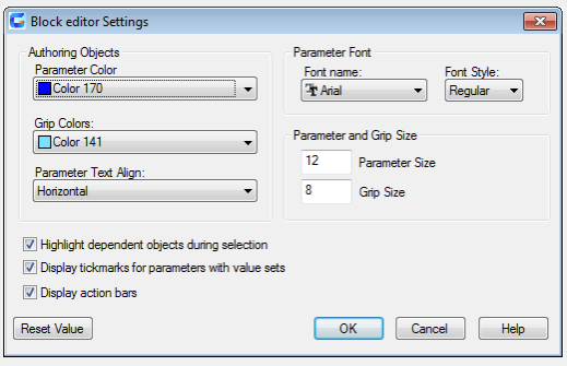 autocad block editor settings