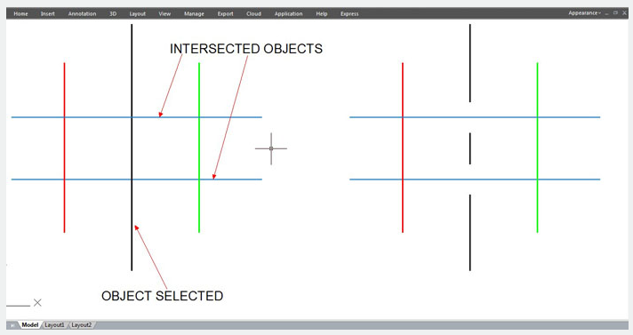 autocad break selected objects