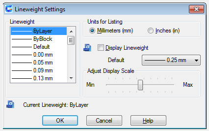 autocad lweight command