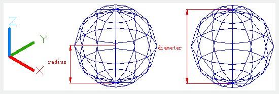 autocad mesh command sphere center point radius diameter