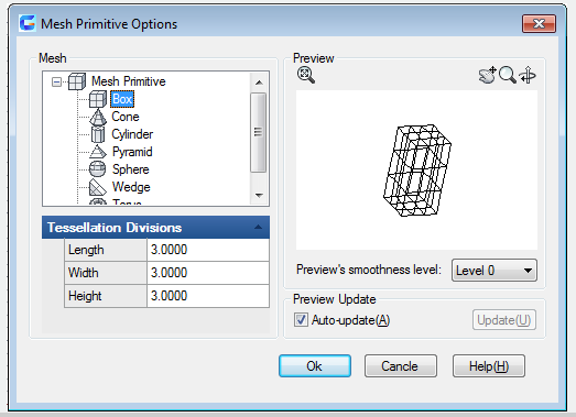 autocad mesh command mesh primitive options