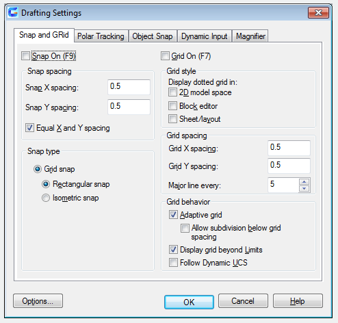 autocad setting - draft setting dialog box