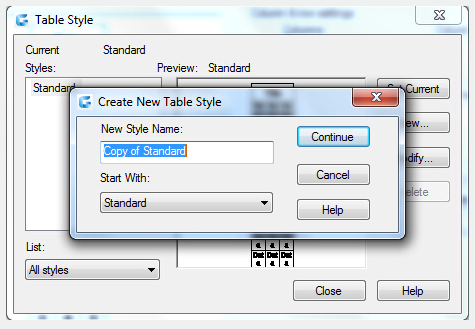 create new table style dialog box