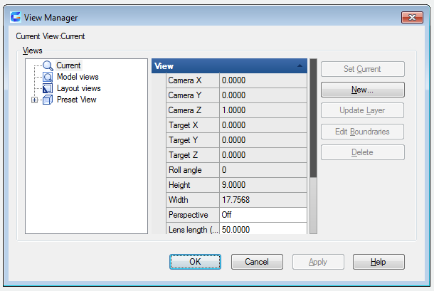 autocad command view - view manager dialog box