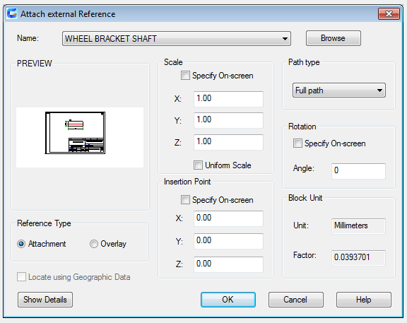 autocad xattach command - attach external reference