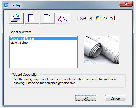 use a wizard to start a drawing - startup dialog box advance setup 
