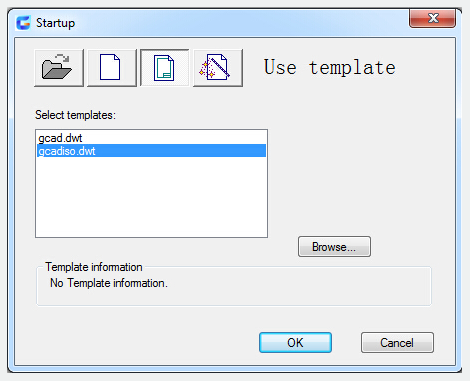 use a template file to start a drawing - startup dialog box