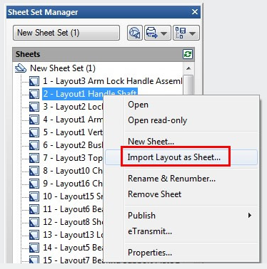 sheet set manager basic information - import layout as sheet set