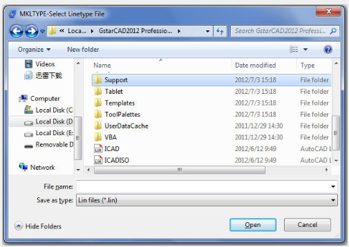 MKLTYPE linetype file dialog box