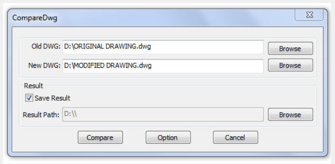 compare drawing dialog box